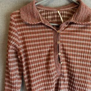 Striped speckled knit button up from Free People